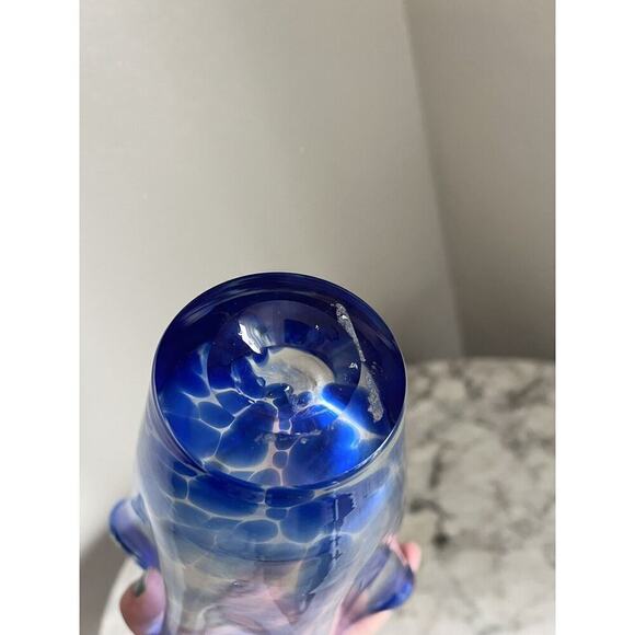 Jane Seymour Polish Hand blown Glass Vase Handkerchief Blue Signed - Picture 5 of 6